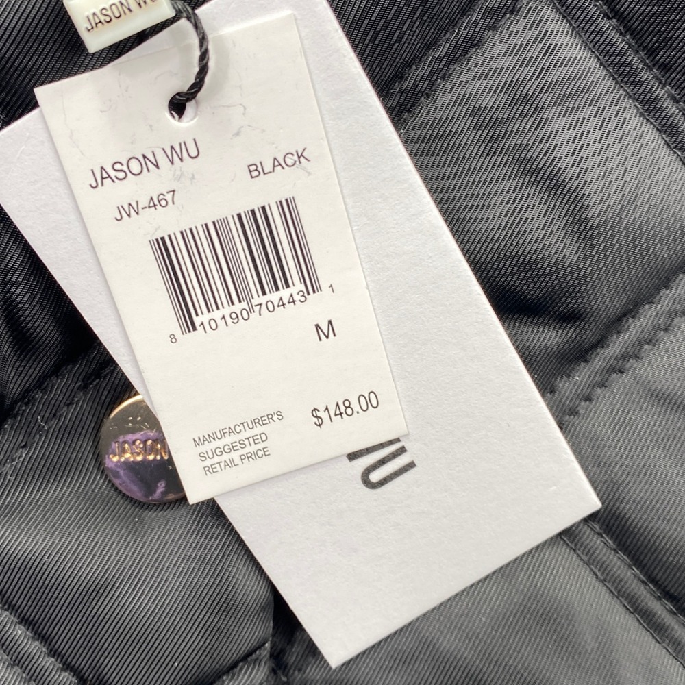 Jason Wu Quilted Jacket Womens Medium Black Diamond Stitch Gold Button JW-467 - Picture 7 of 8